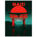 Torii Sunset poster – torii gate silhouette against giant red sun
