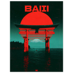 Torii Sunset poster – torii gate silhouette against giant red sun