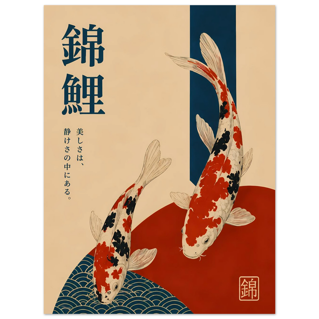 Koi Two poster – two Japanese koi fish circling in balance