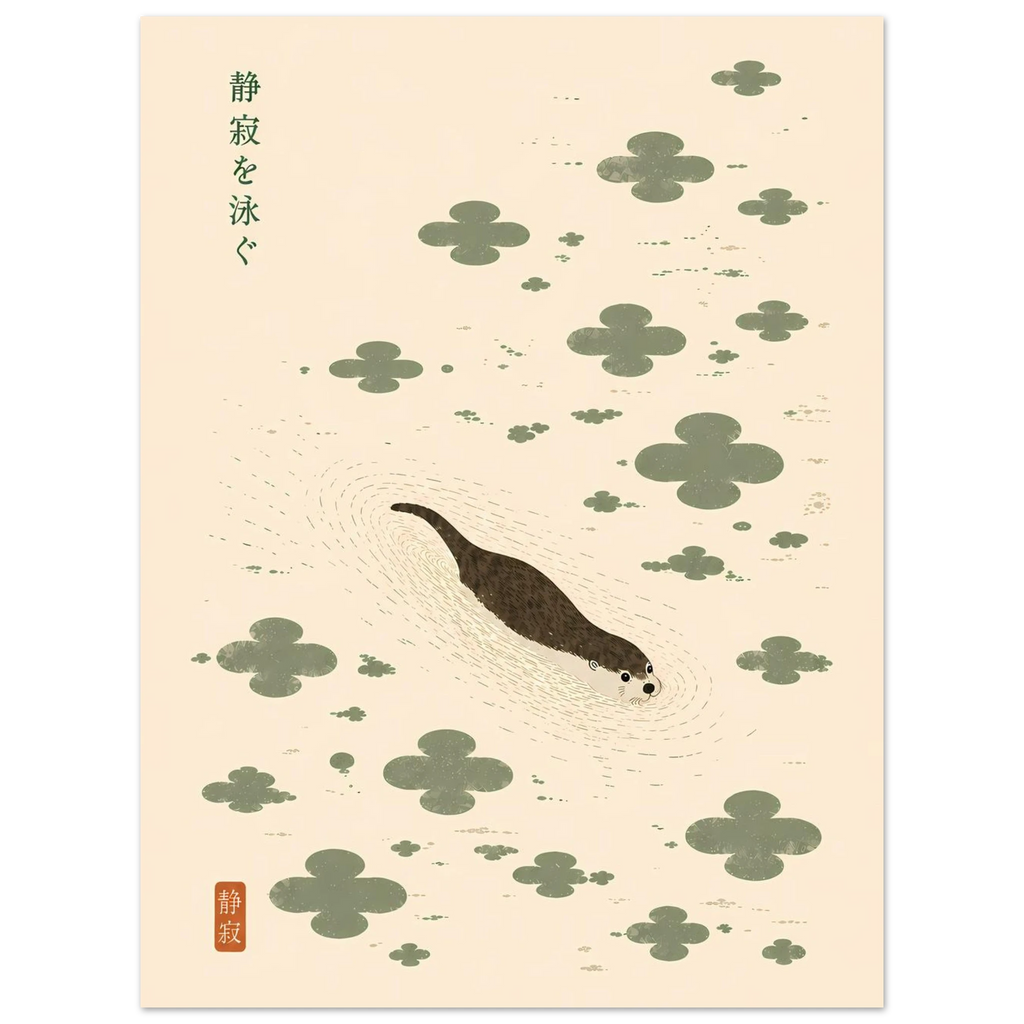 Otter Swimming poster – Japanese-style otter gliding through water