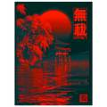 Torii Red poster – red torii gate glowing against dark water