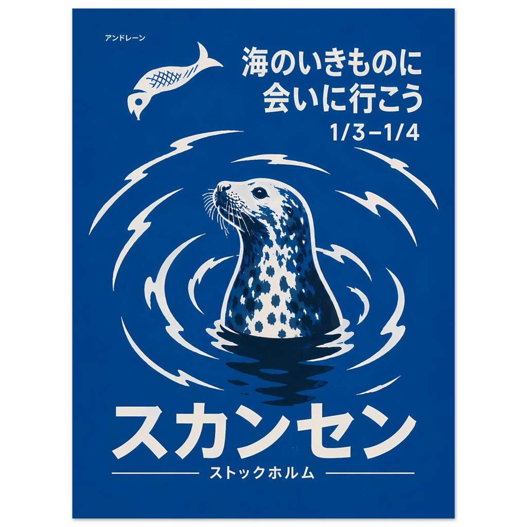 Seal poster – vector seal emerging from blue rippling water