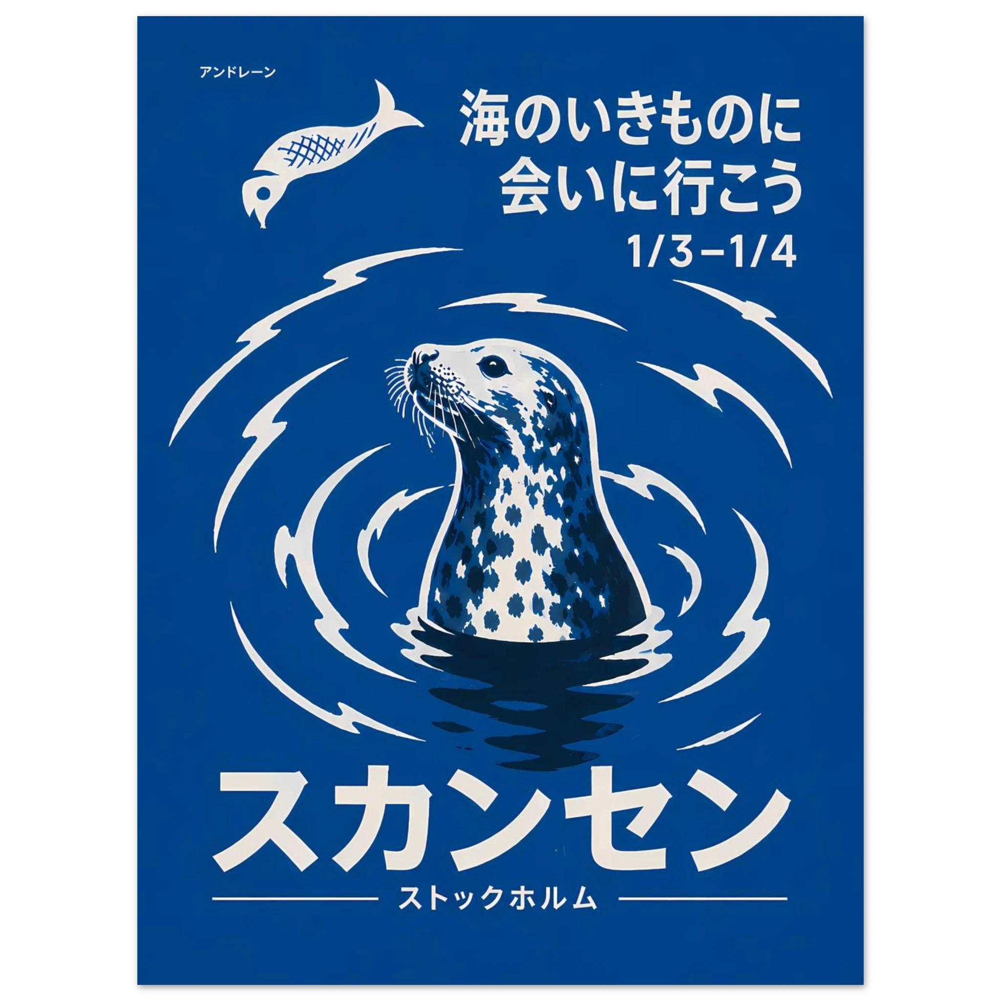Seal poster – vector seal emerging from blue rippling water