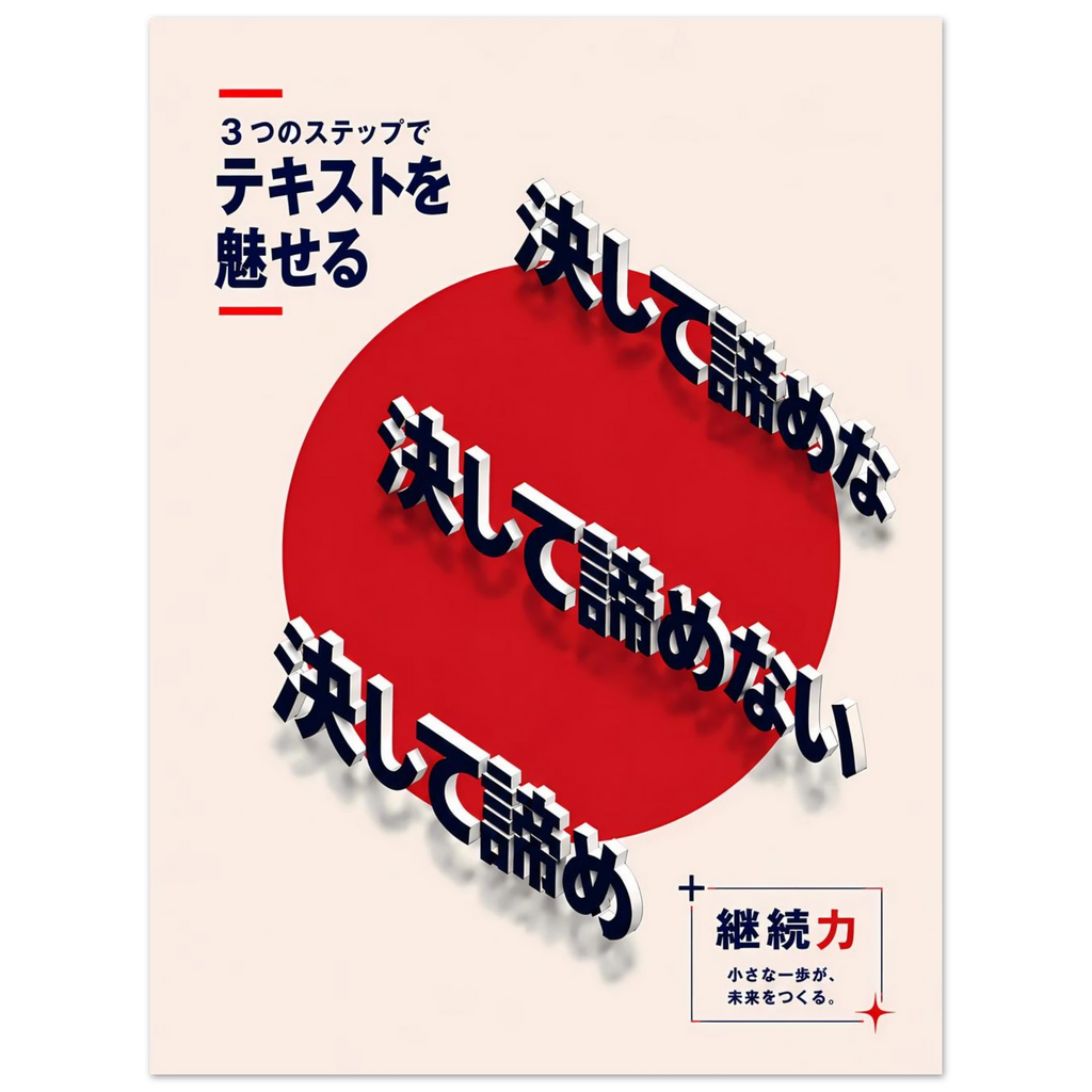 Text poster – 3D Japanese typography over red sun design