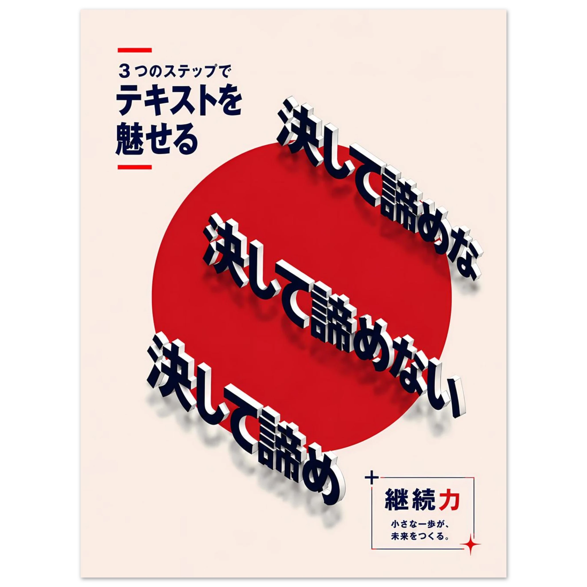 Text poster – 3D Japanese typography over red sun design