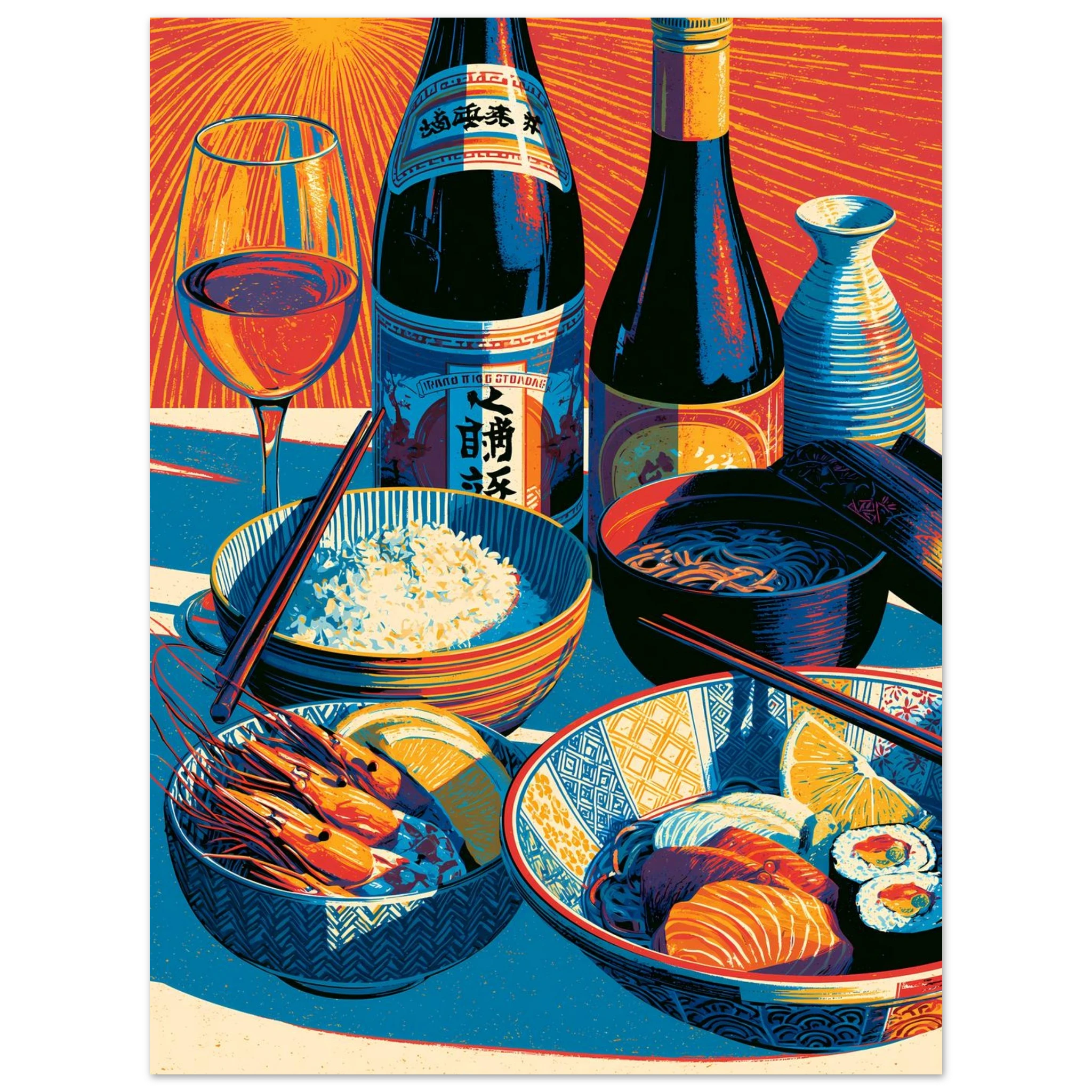 Sake Feast Pop poster – colorful pop-anime sake and izakaya feast