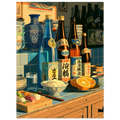 Sake Sushi Counter poster – anime sushi bar with sake bottles