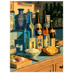 Sake Sushi Counter poster – anime sushi bar with sake bottles