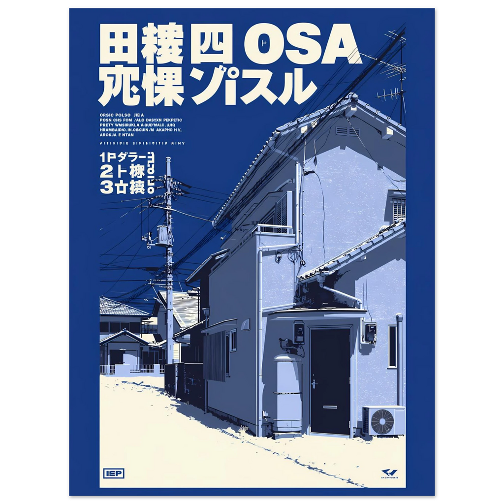 Osaka Alley poster – Osaka backstreet in flat blue graphic style