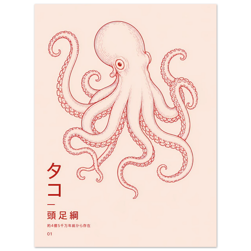 Octupus poster – elegant red line drawing of an octopus