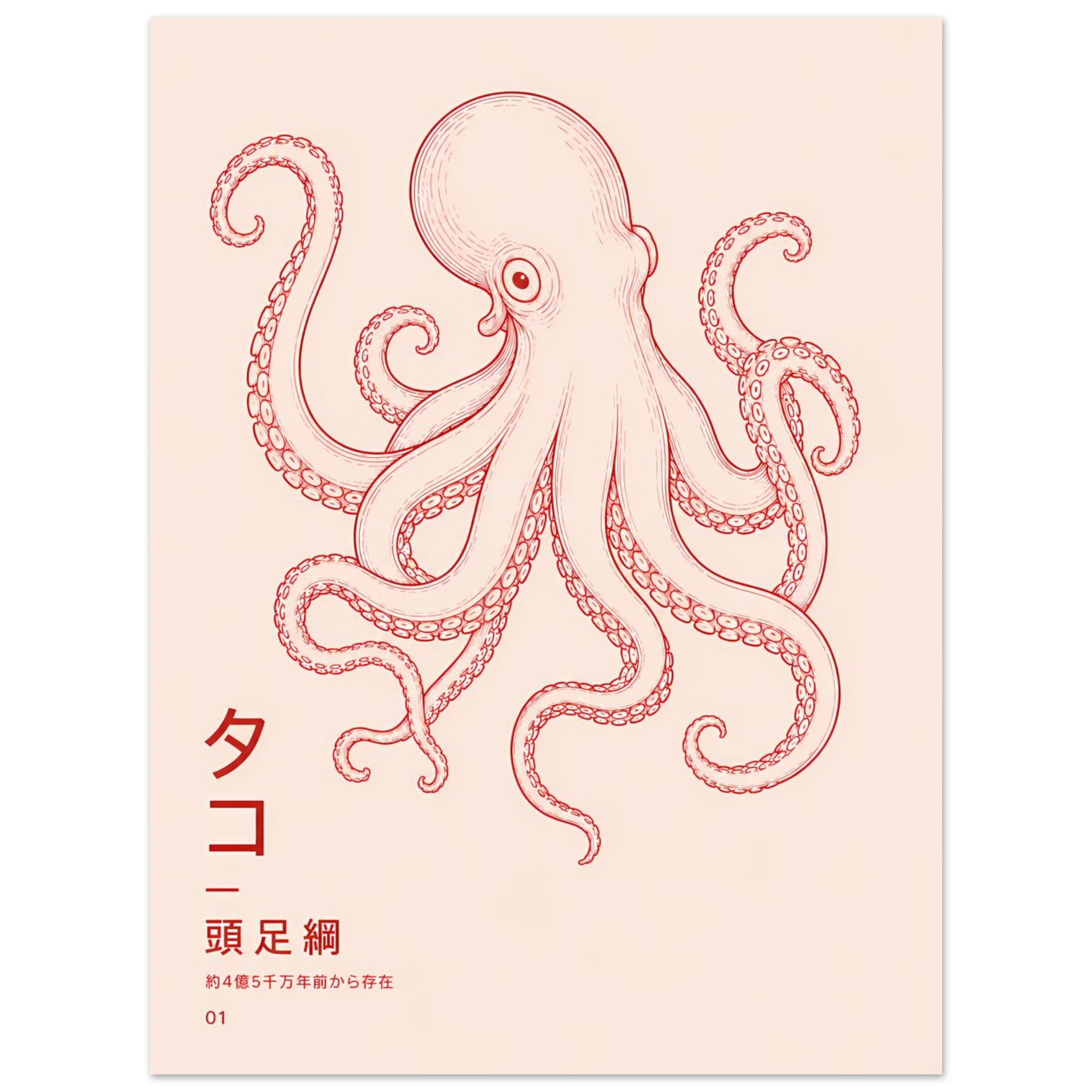 Octupus poster – elegant red line drawing of an octopus