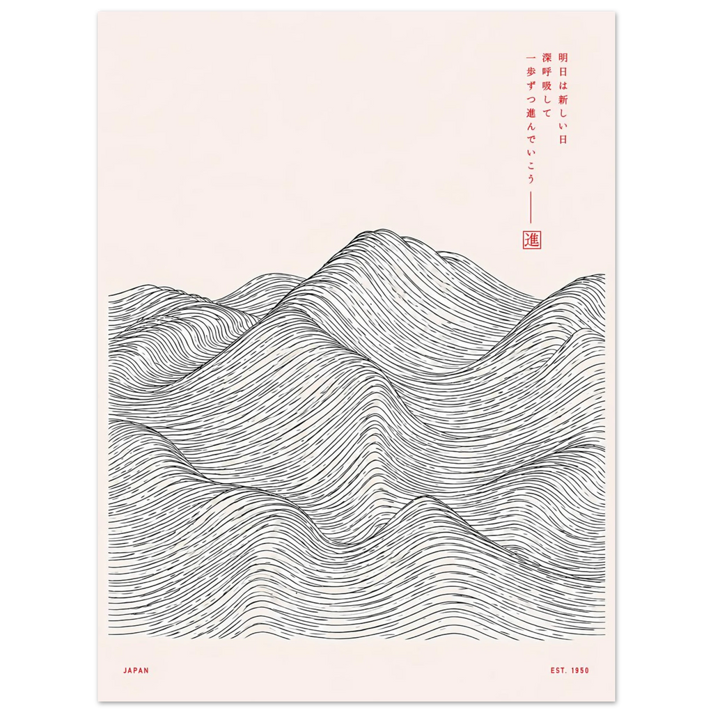 Mountain Lines poster – minimal flowing line art mountains