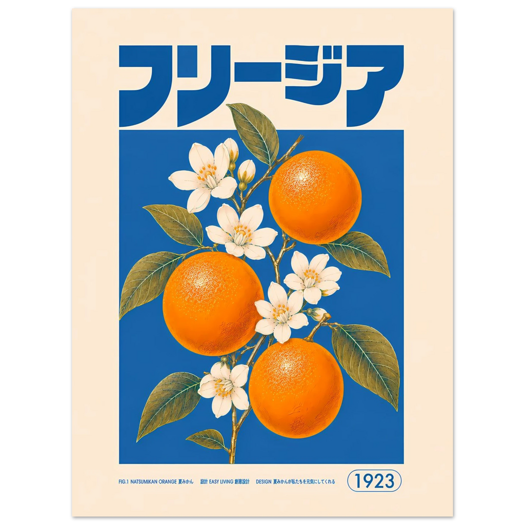 Orange Blossom poster – vintage botanical oranges and blossoms on blue
