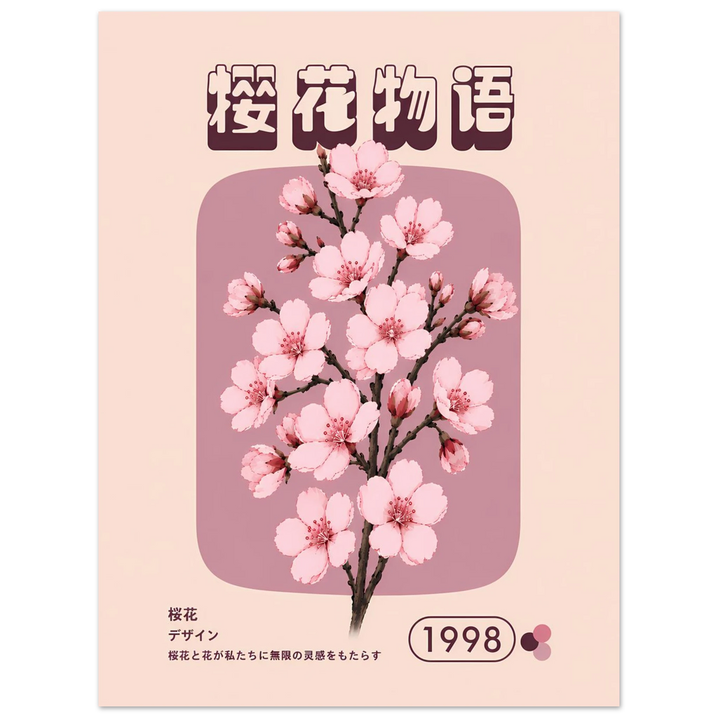 Sakura Branch poster – retro botanical cherry blossom print on pink