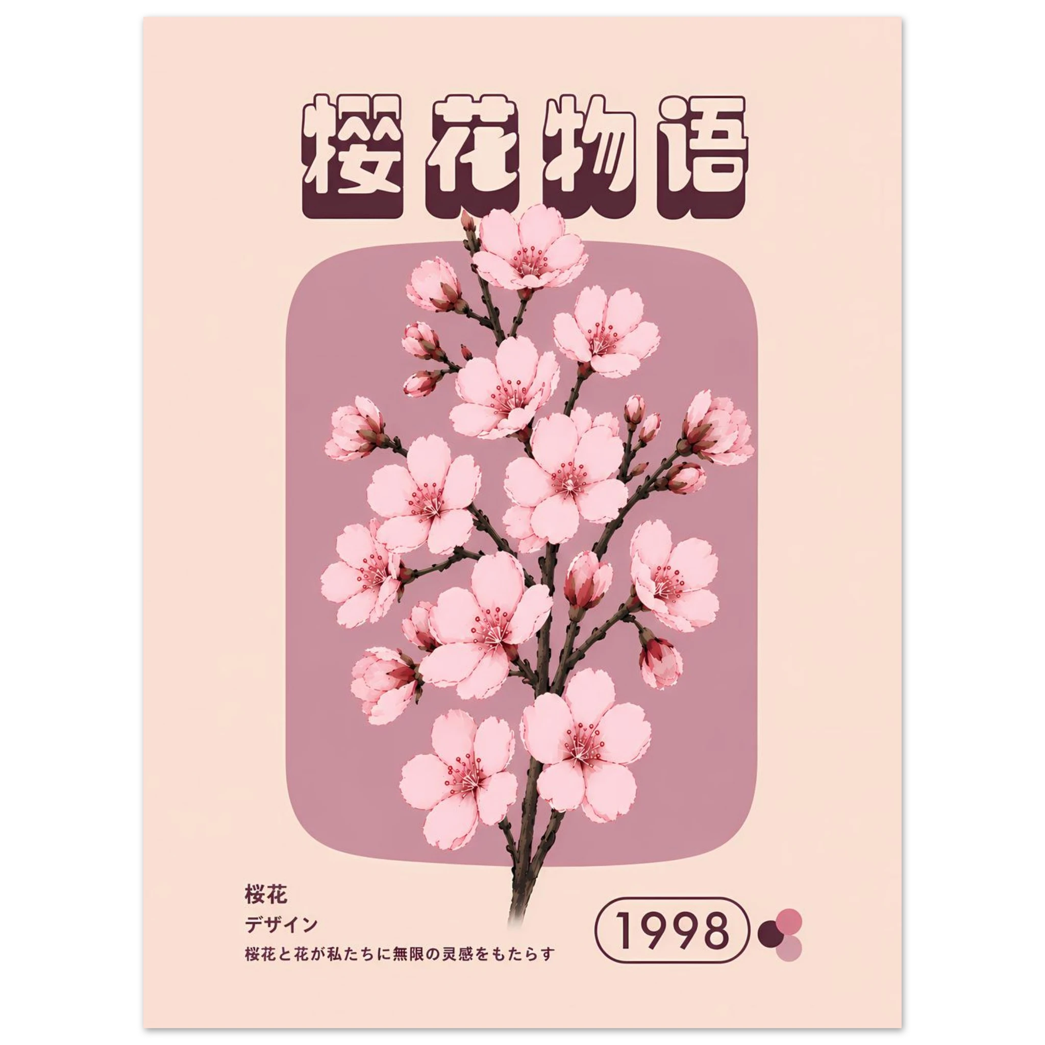 Sakura Branch poster – retro botanical cherry blossom print on pink