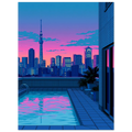 Rooftop Pool poster – rooftop pool reflecting pink Tokyo skyline at dusk