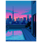 Rooftop Pool poster – rooftop pool reflecting pink Tokyo skyline at dusk