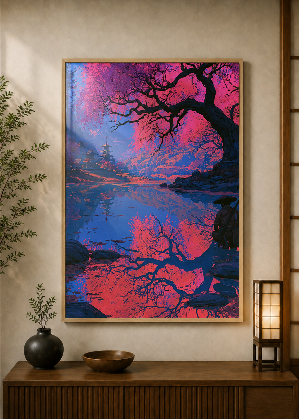 Forest Bridge 2 poster displayed in a styled room — Japanese wall art mockup