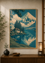 Lake House Vintage poster displayed in a styled room — Japanese wall art mockup