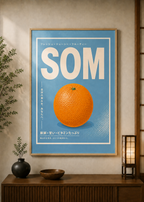 Orange Blue poster displayed in a styled room — Japanese wall art mockup