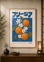 Orange Blossom poster displayed in a styled room — Japanese wall art mockup