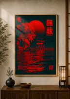 Torii Red poster displayed in a styled room — Japanese wall art mockup