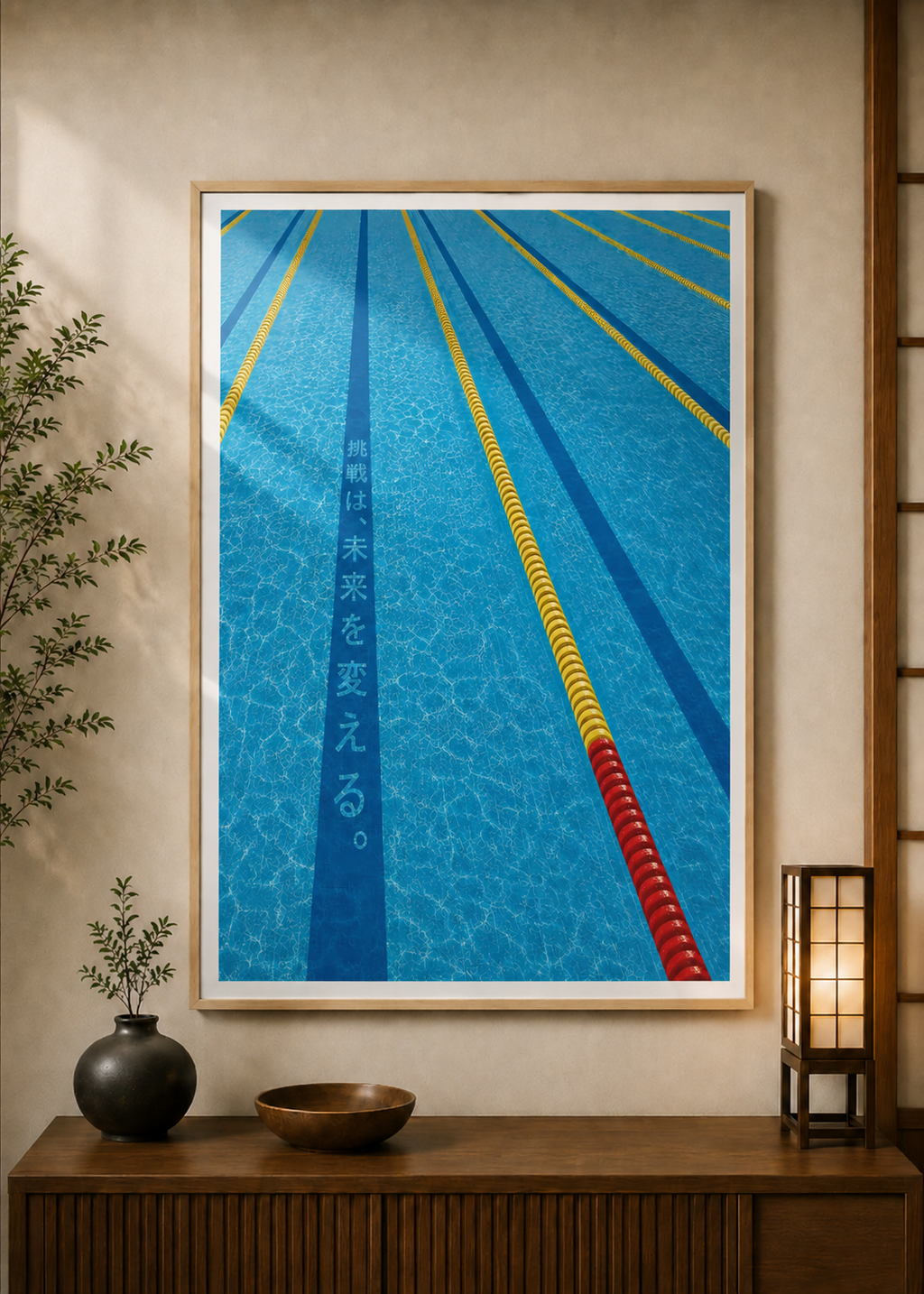 Pool poster displayed in a styled room — Japanese wall art mockup