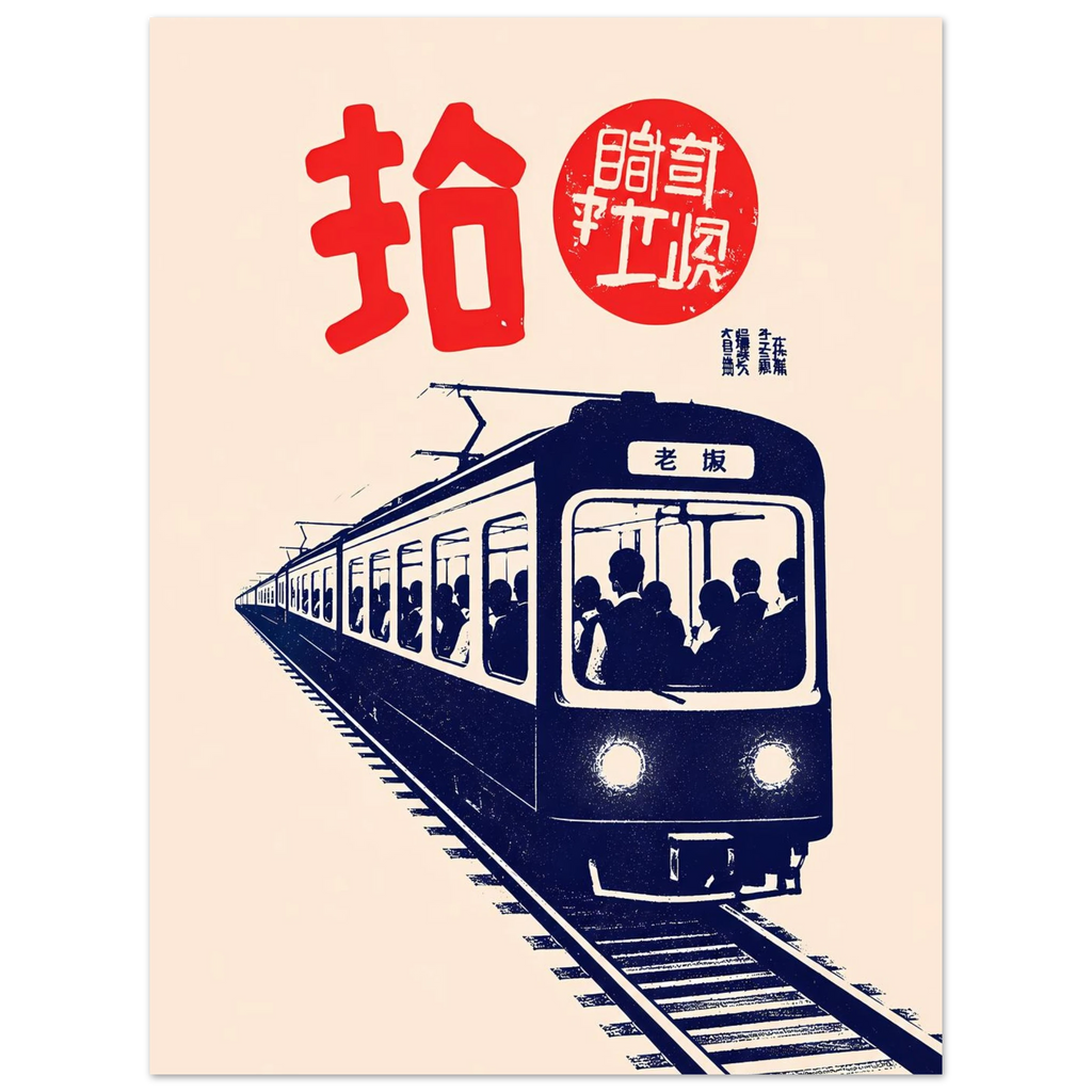 Crowded Train poster – packed Tokyo commuter train illustration