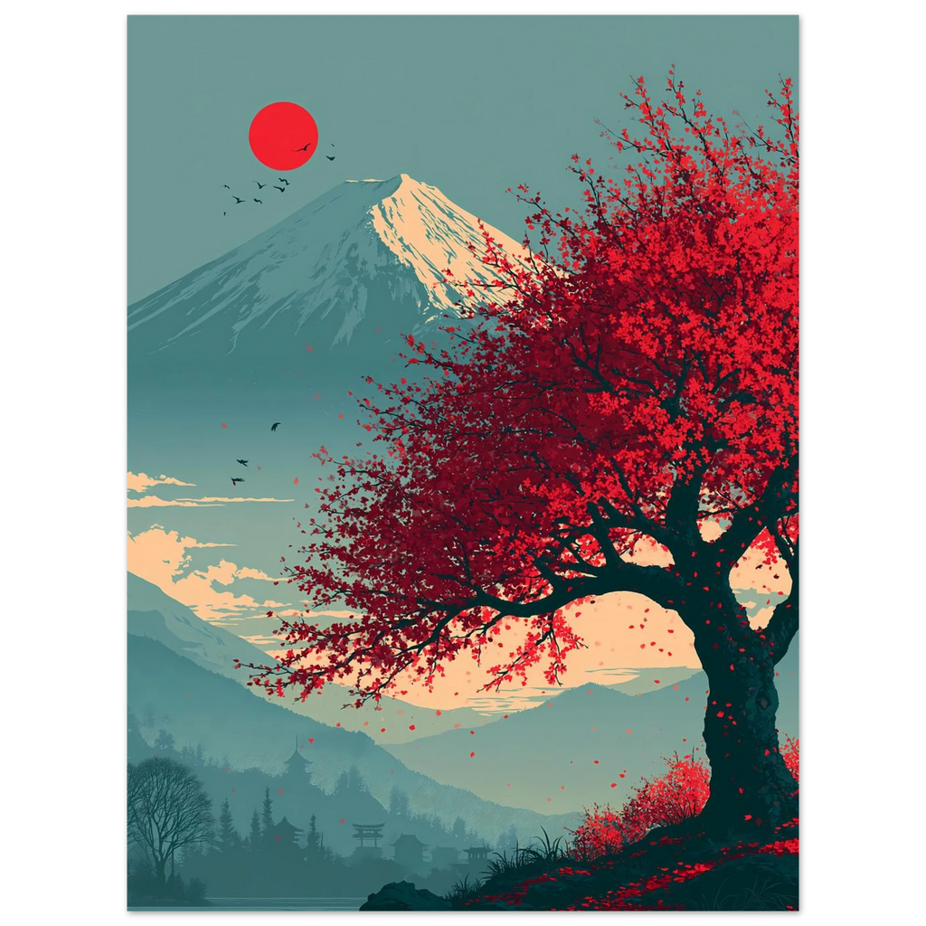 Sakura Fuji poster – anime Mount Fuji behind cherry blossoms