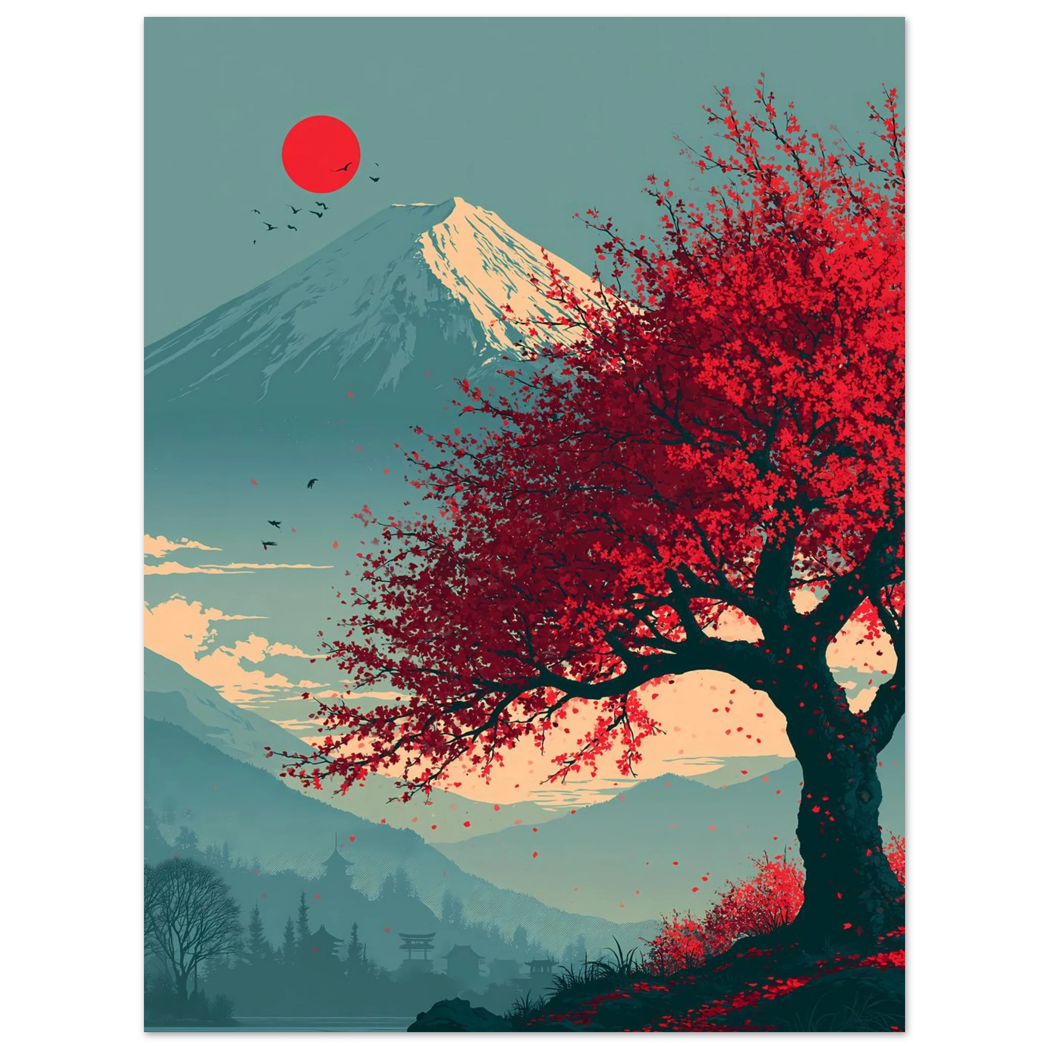 Sakura Fuji poster – anime Mount Fuji behind cherry blossoms