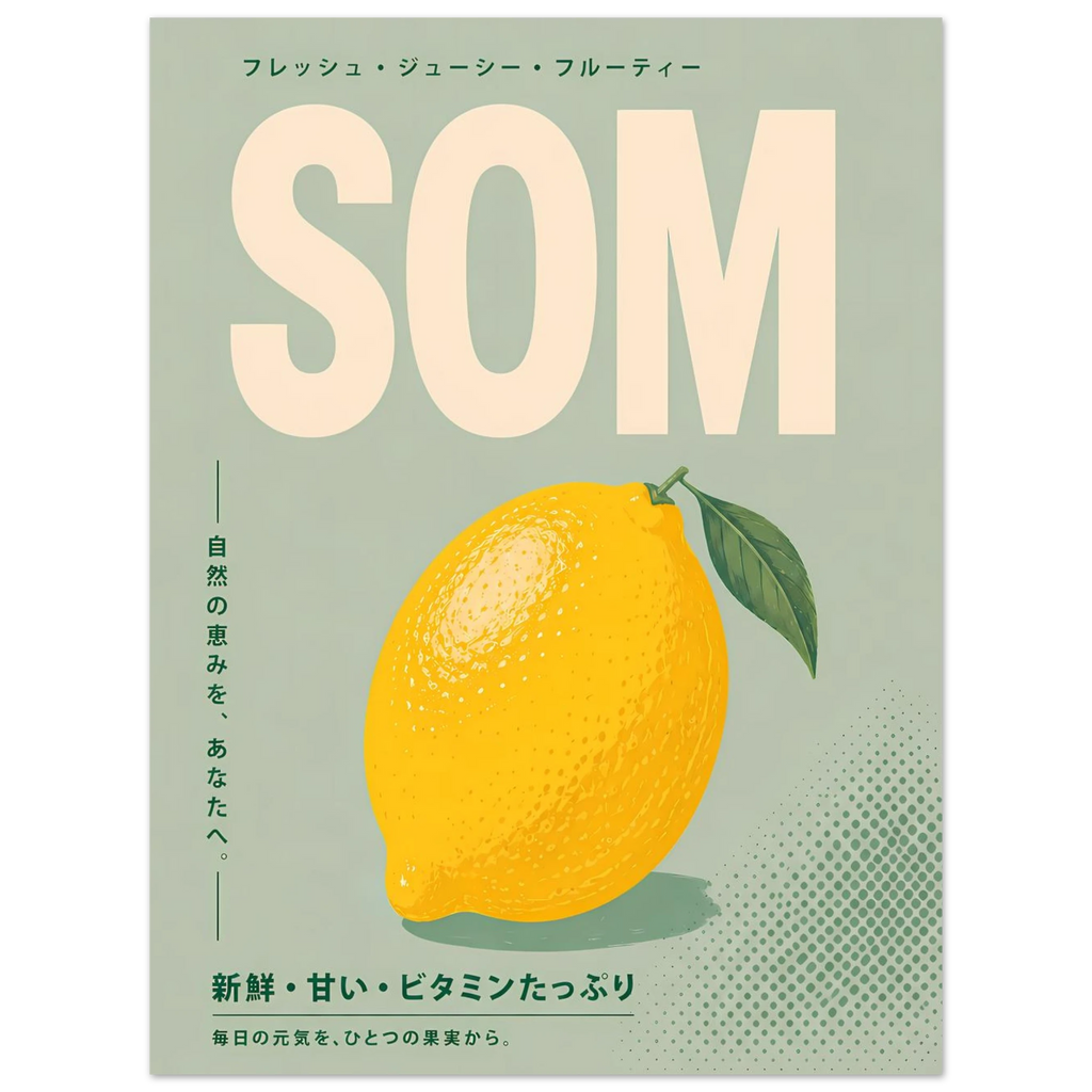 Lemon Green poster – retro Japanese lemon drink ad on green
