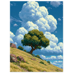 Cloud Tree Hill poster – anime tree on a hill under big clouds