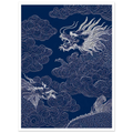 Blue Dragon Cloud poster – blue Japanese dragon winding through clouds