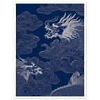 Blue Dragon Cloud poster – blue Japanese dragon winding through clouds