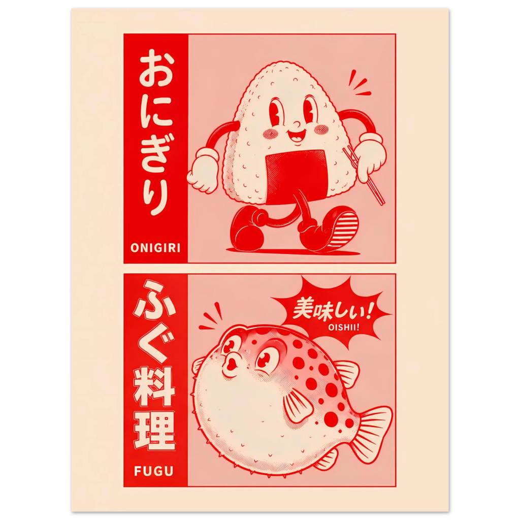 Onigiri Fugu poster – Japanese onigiri and pufferfish ad design
