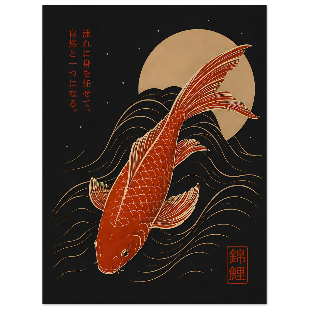 Koi Black poster – minimal black koi fish illustration