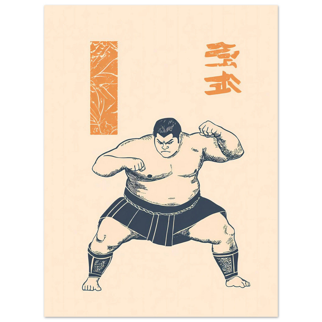 Sumo poster – traditional Japanese sumo wrestlers illustration
