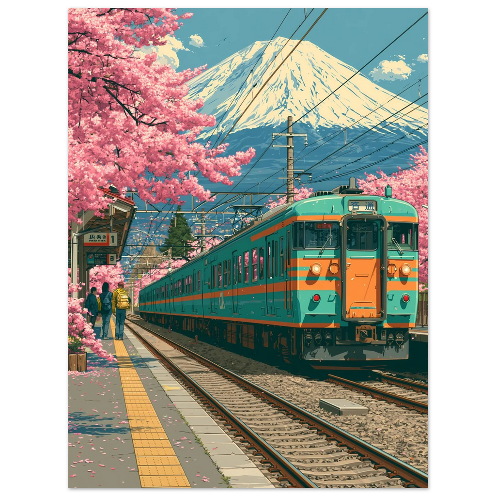 Sakura Train poster – anime train passing through cherry blossoms