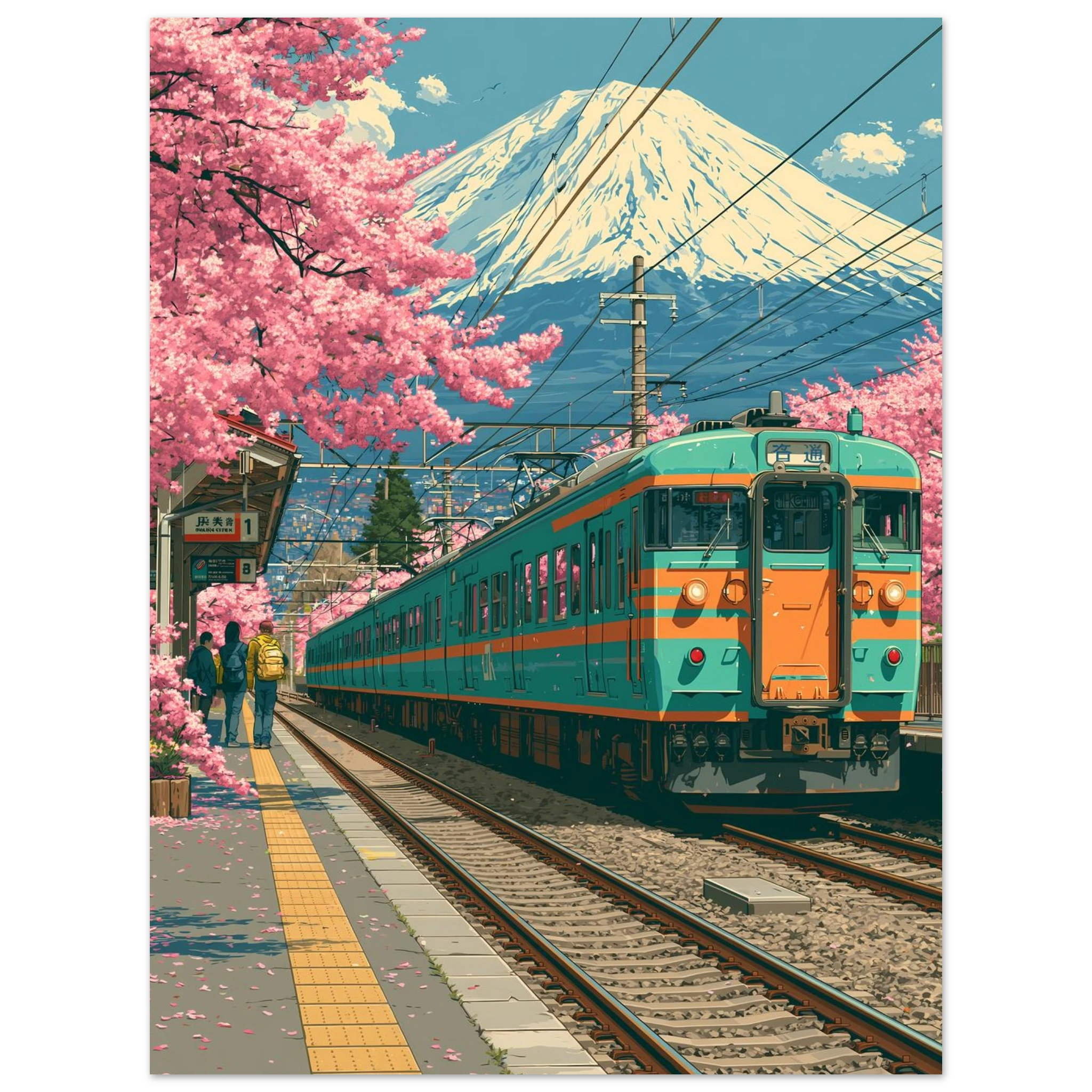 Sakura Train poster – anime train passing through cherry blossoms